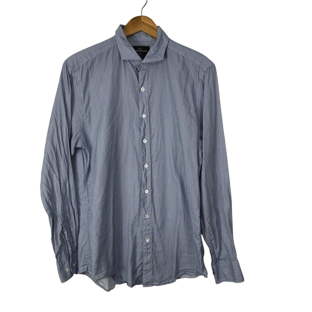 Rodd & Gunn Shirt Men's Medium Sports Fit Blue Geometric Print Woven in Italy